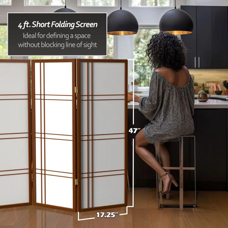 4 ft. Short Double Cross Shoji Screen - Walnut - 4 Panels