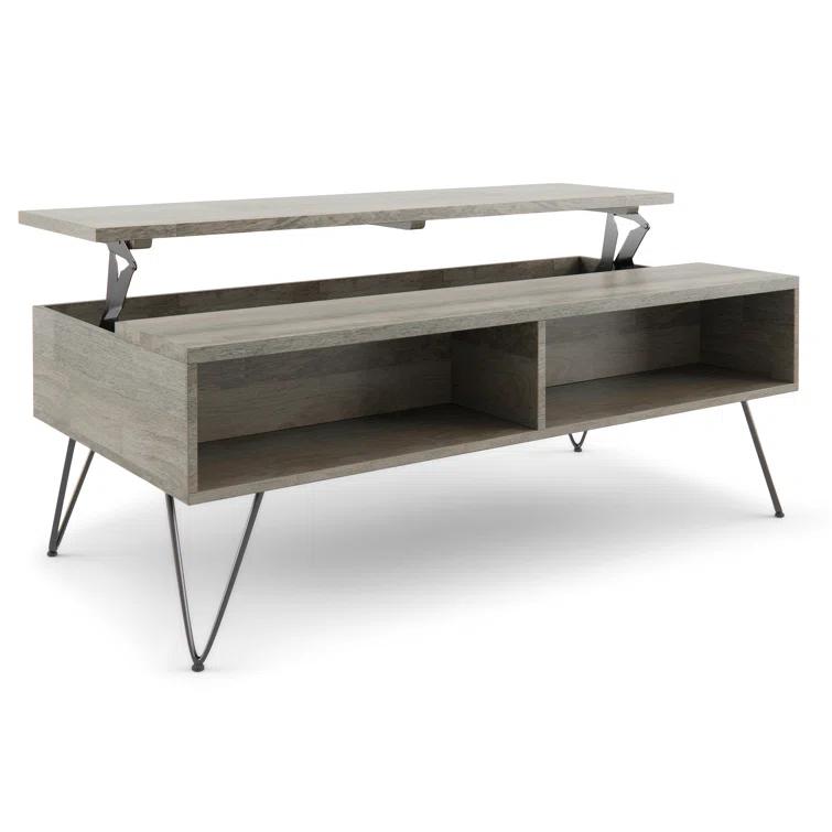 Hunter 48"W Solid Wood Industrial Lift Top Coffee Table with Hidden Storage and Metal Hairpin Legs