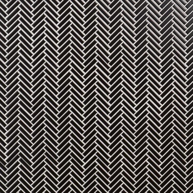 Monogram Herringbone 11.14 in. x 11.14 in. Glossy Porcelain Mosaic Floor And Wall Tile (0.86 Sq. Ft. / Each)