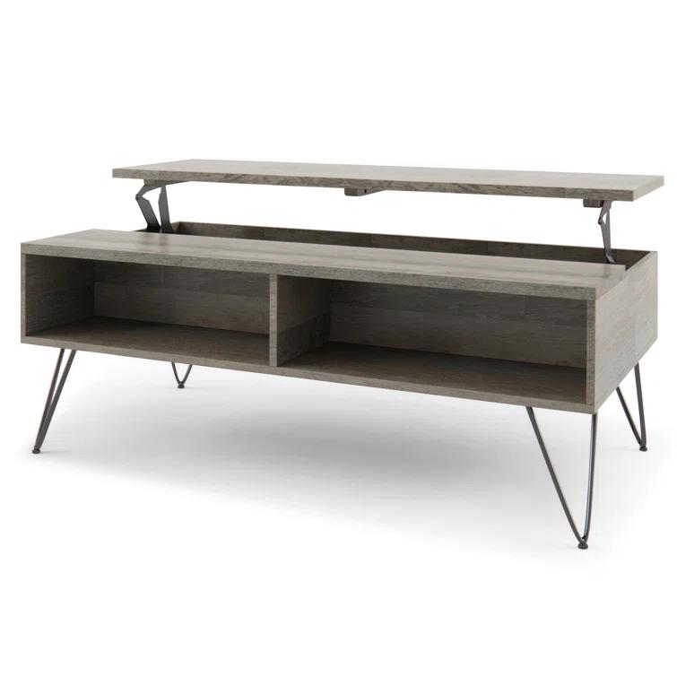 Hunter 48"W Solid Wood Industrial Lift Top Coffee Table with Hidden Storage and Metal Hairpin Legs