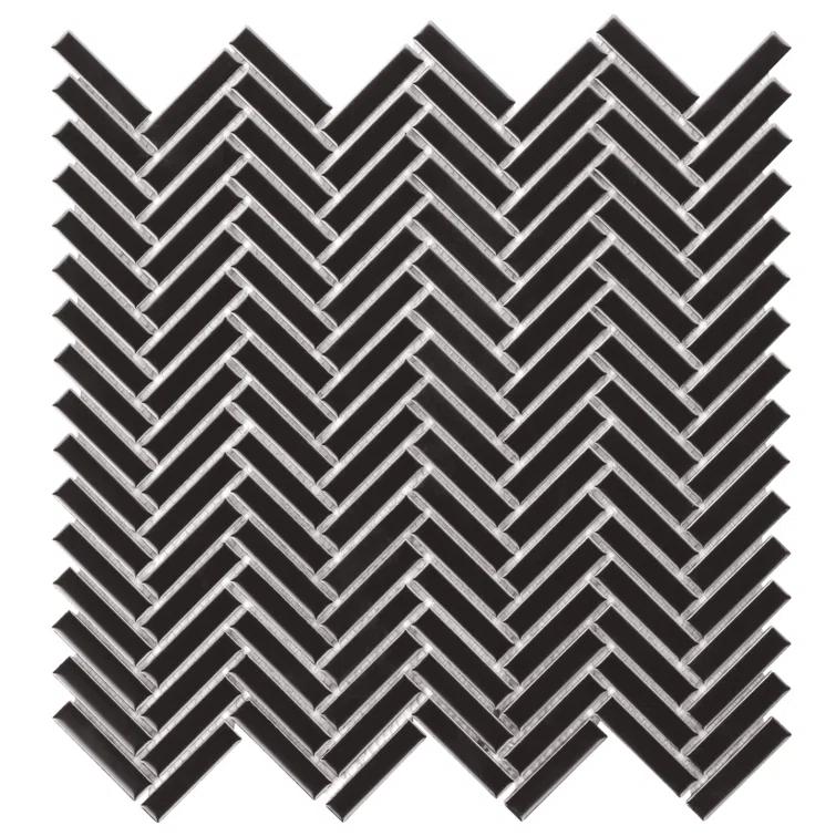 Monogram Herringbone 11.14 in. x 11.14 in. Glossy Porcelain Mosaic Floor And Wall Tile (0.86 Sq. Ft. / Each)