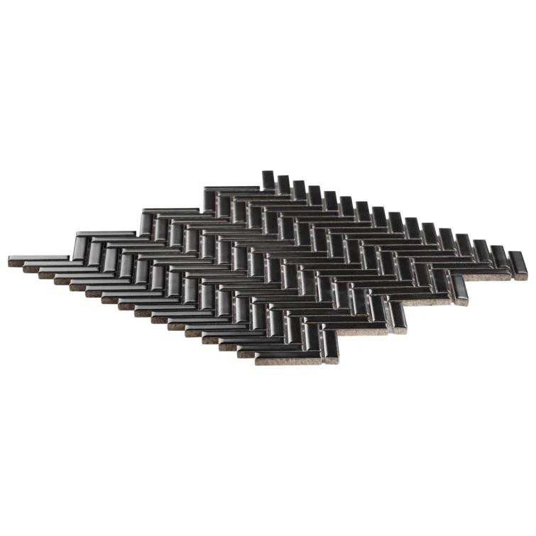 Monogram Herringbone 11.14 in. x 11.14 in. Glossy Porcelain Mosaic Floor And Wall Tile (0.86 Sq. Ft. / Each)