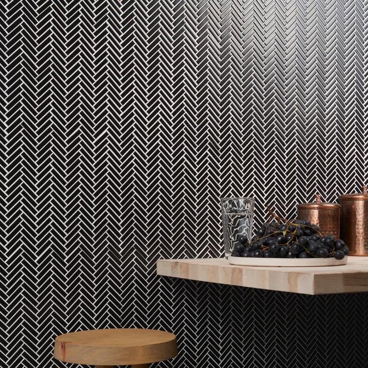 Monogram Herringbone 11.14 in. x 11.14 in. Glossy Porcelain Mosaic Floor And Wall Tile (0.86 Sq. Ft. / Each)