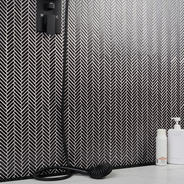 Monogram Herringbone 11.14 in. x 11.14 in. Glossy Porcelain Mosaic Floor And Wall Tile (0.86 Sq. Ft. / Each)