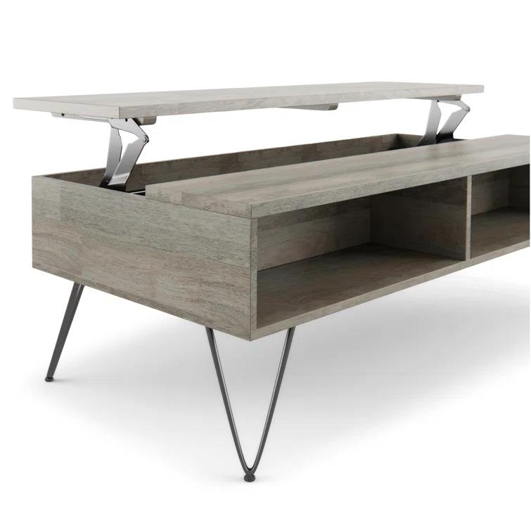 Hunter 48"W Solid Wood Industrial Lift Top Coffee Table with Hidden Storage and Metal Hairpin Legs