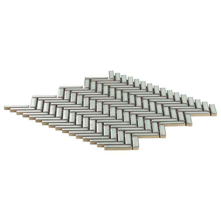 Monogram Herringbone 11.14 in. x 11.14 in. Glossy Porcelain Mosaic Floor And Wall Tile (0.86 Sq. Ft. / Each)