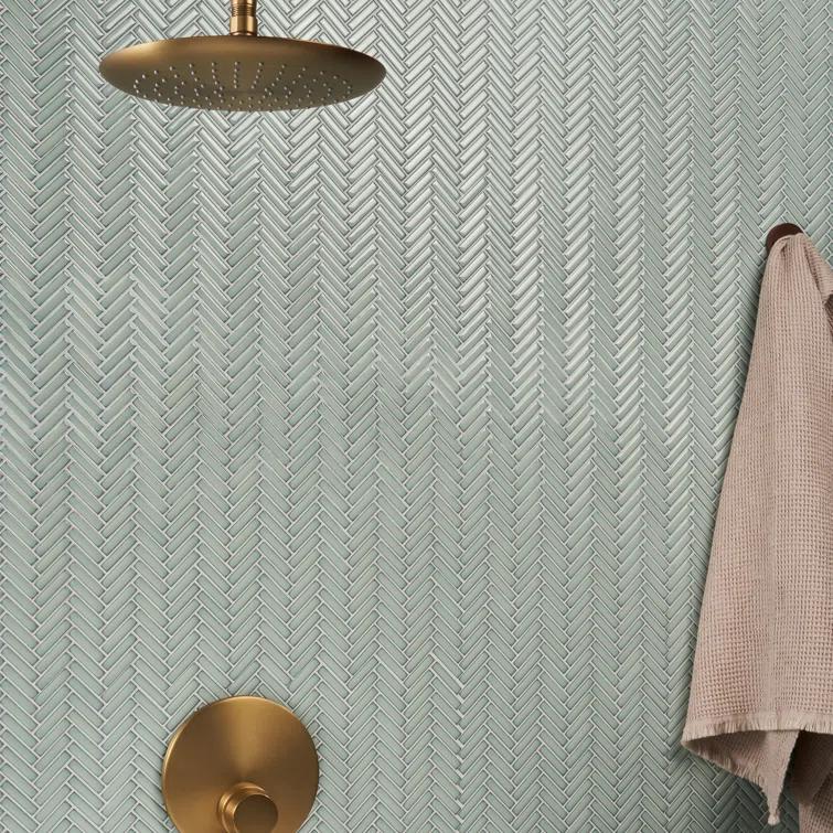 Monogram Herringbone 11.14 in. x 11.14 in. Glossy Porcelain Mosaic Floor And Wall Tile (0.86 Sq. Ft. / Each)