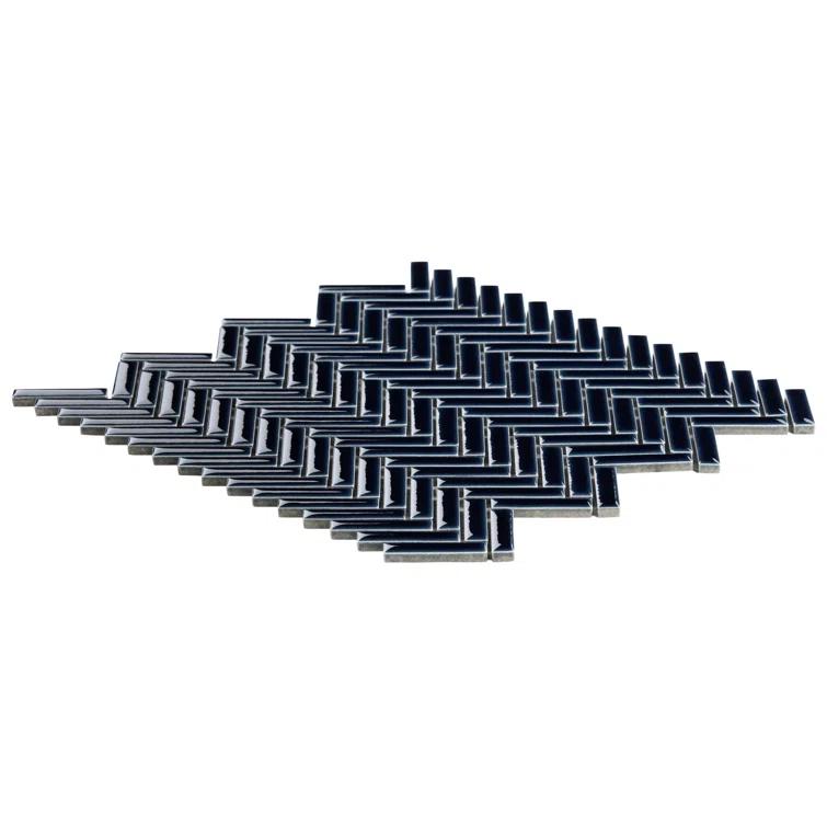 Monogram Herringbone 11.14 in. x 11.14 in. Glossy Porcelain Mosaic Floor And Wall Tile (0.86 Sq. Ft. / Each)