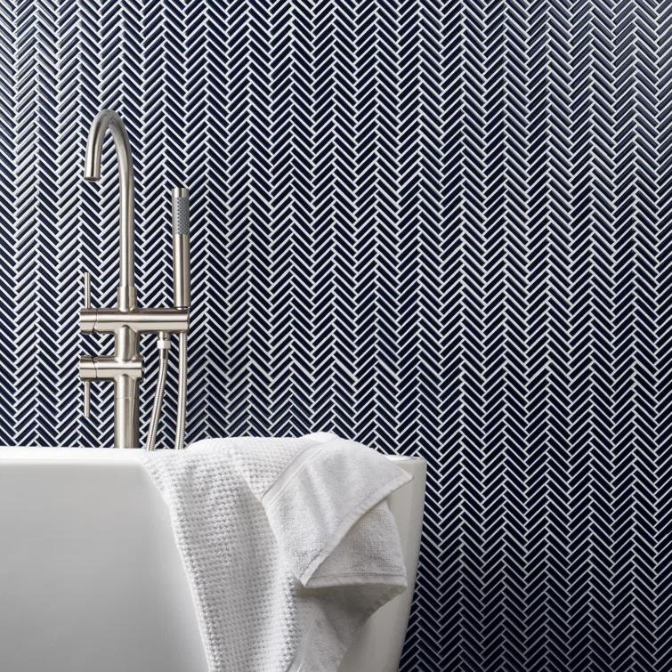 Monogram Herringbone 11.14 in. x 11.14 in. Glossy Porcelain Mosaic Floor And Wall Tile (0.86 Sq. Ft. / Each)