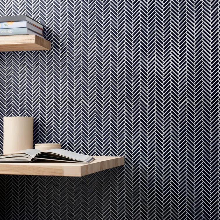 Monogram Herringbone 11.14 in. x 11.14 in. Glossy Porcelain Mosaic Floor And Wall Tile (0.86 Sq. Ft. / Each)