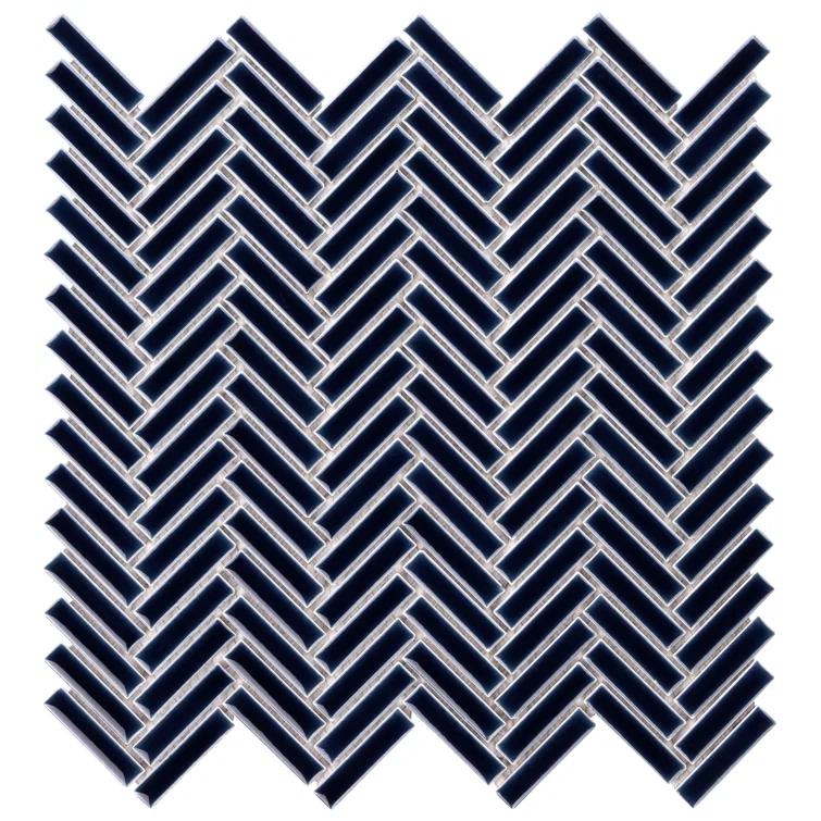 Monogram Herringbone 11.14 in. x 11.14 in. Glossy Porcelain Mosaic Floor And Wall Tile (0.86 Sq. Ft. / Each)