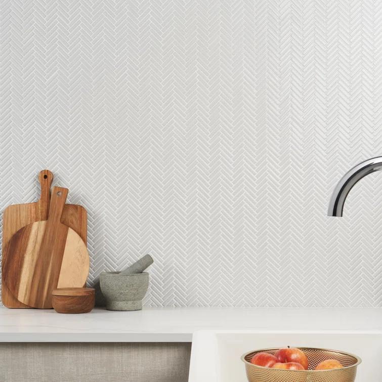 Monogram Herringbone 11.14 in. x 11.14 in. Glossy Porcelain Mosaic Floor And Wall Tile (0.86 Sq. Ft. / Each)
