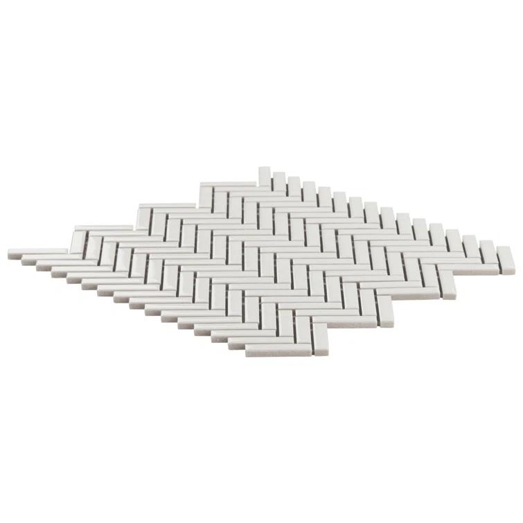 Monogram Herringbone 11.14 in. x 11.14 in. Glossy Porcelain Mosaic Floor And Wall Tile (0.86 Sq. Ft. / Each)