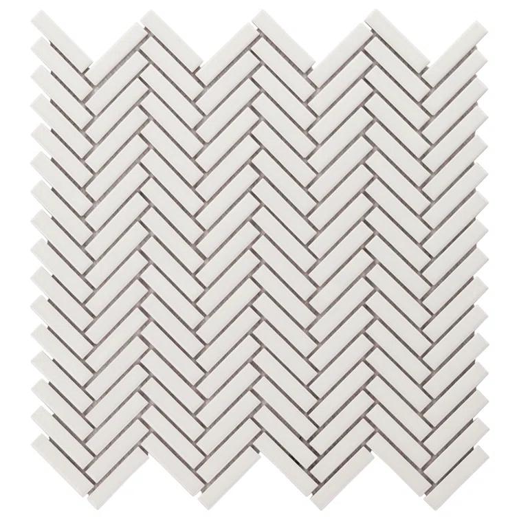 Monogram Herringbone 11.14 in. x 11.14 in. Glossy Porcelain Mosaic Floor And Wall Tile (0.86 Sq. Ft. / Each)