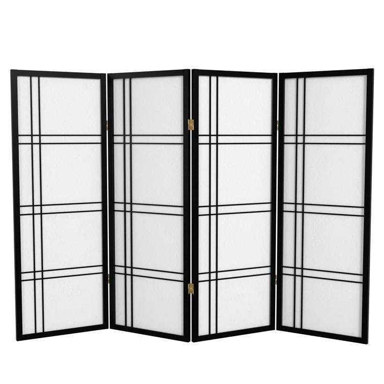 4 ft. Short Double Cross Shoji Screen - Black - 4 Panels