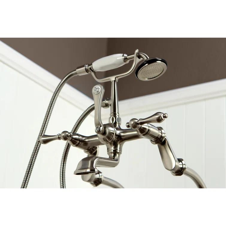 Kingston Brass Vintage Three-Handle 2-Hole Freestanding Clawfoot Tub Faucet Package with Supply Line and Hand Shower
