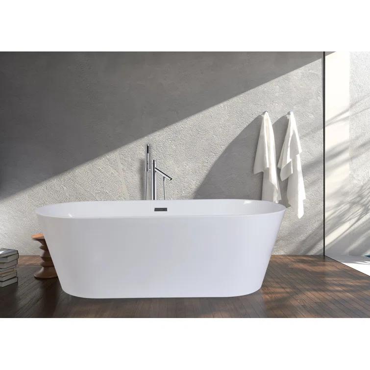 Kingston Brass Aqua Eden 71-Inch Acrylic Oval Double Ended Freestanding Tub with Drain