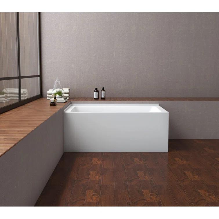 Kingston Brass Aqua Eden 54-Inch Acrylic Rectangular 2-Wall Corner Alcove Tub, Hand Drain