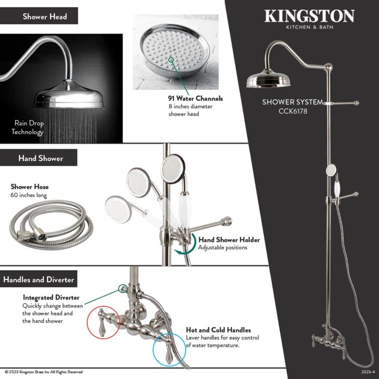 Kingston Brass Kingston Brass Vintage Tub Wall Mount Rain Drop Shower System with Hand Shower CCK6172