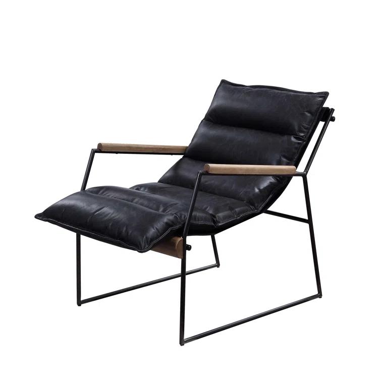 17 Stories Luberzo Distress Espresso Top Grain Leather & Matt Iron Finish Accent Chair