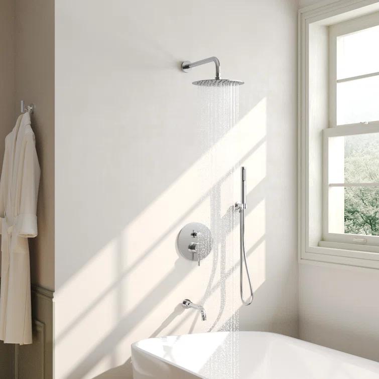10-Inch High-Pressure Rainfall Shower System, Tub Faucet Set with Pressure Balanced Valve