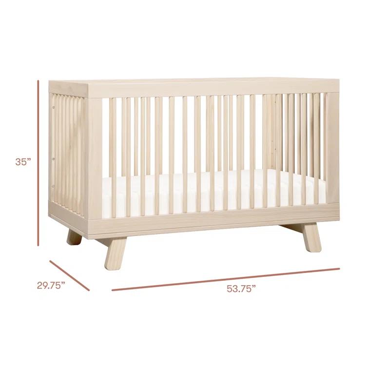 Babyletto Hudson Washed Natural Wood 3-in-1 Convertible Baby Crib with Toddler Bed Conversion Kit