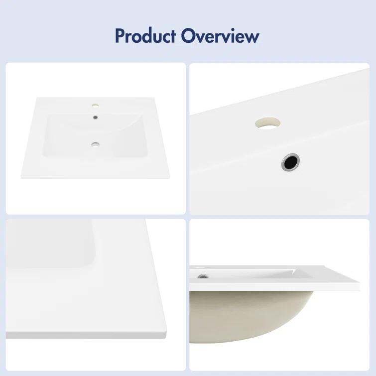 Eridanus Dayton 25" W x 22" D Vitreous China Vanity Top Sink in White with Single Faucet Hole (Sink Only)