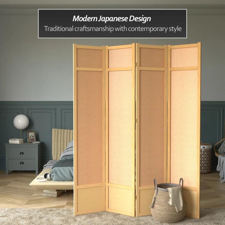 Oriental Furniture 7 Ft Tall Jute Shoji Screen, Natural, 4 panel