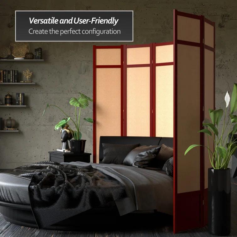 Oriental Furniture 7 Ft Tall Jute Shoji Screen, Rosewood color, 3 panel, jute, Transitional