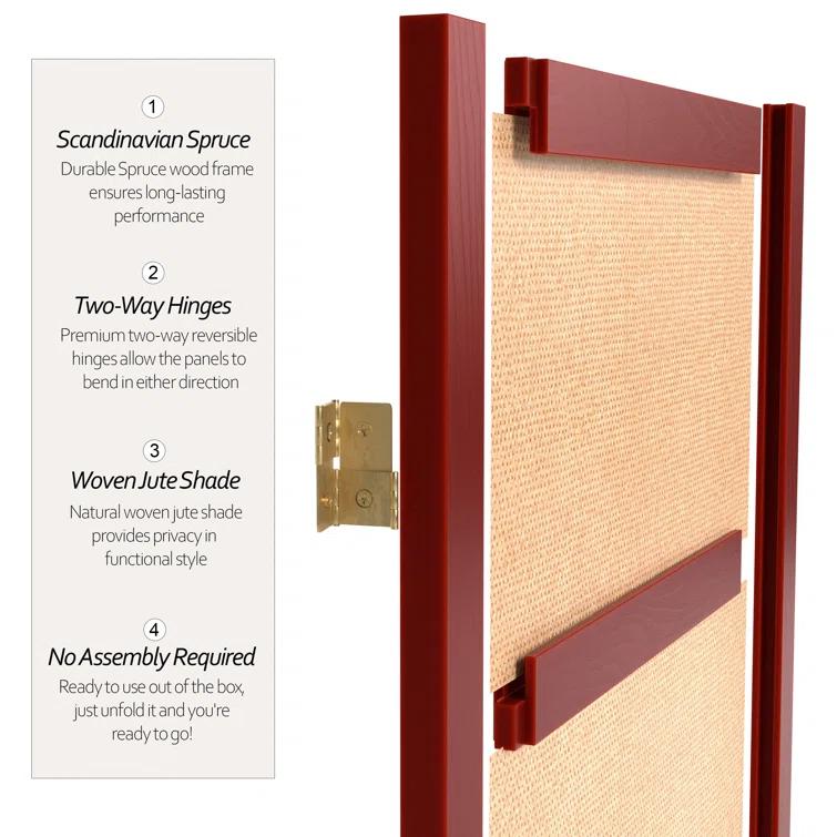 Oriental Furniture 7 Ft Tall Jute Shoji Screen, Rosewood color, 3 panel, jute, Transitional