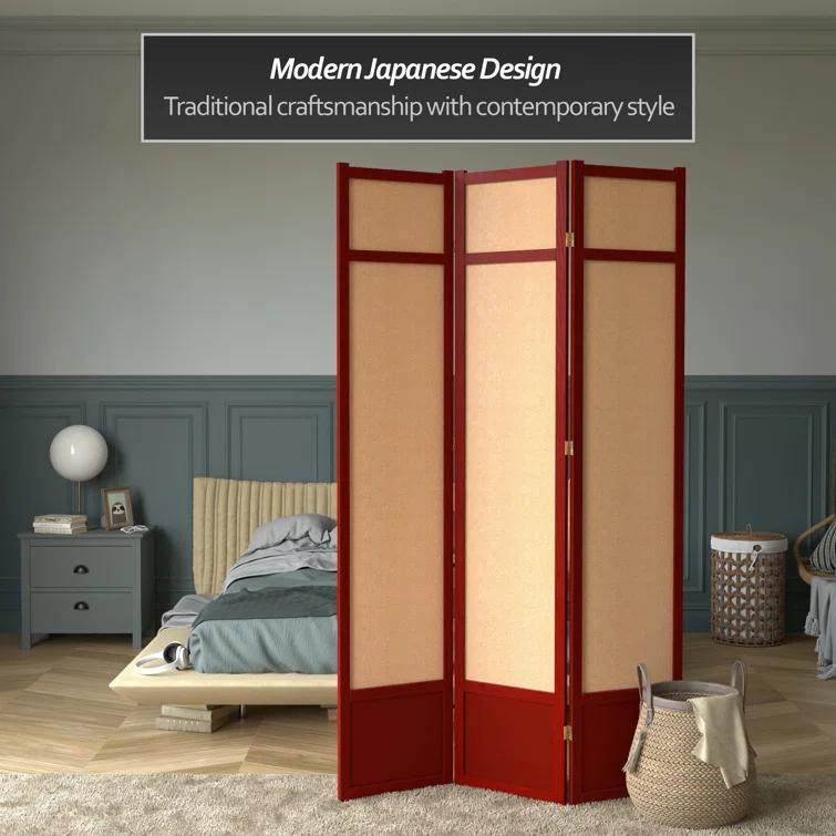 Oriental Furniture 7 Ft Tall Jute Shoji Screen, Rosewood color, 3 panel, jute, Transitional