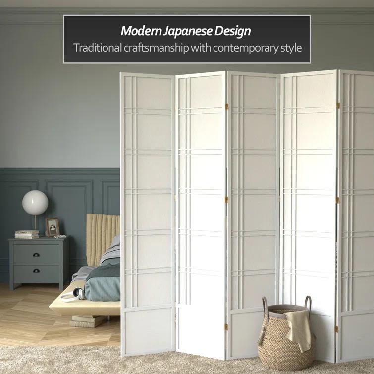 Oriental Furniture 7 ft. Tall Double Cross Shoji Screen - White - 5 Panel