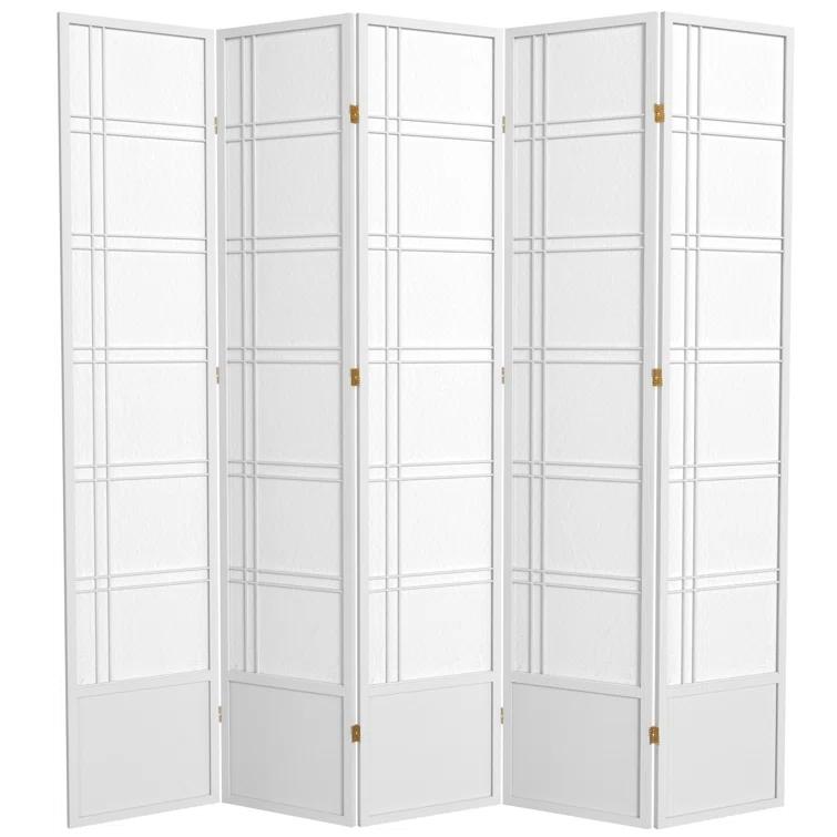 Oriental Furniture 7 ft. Tall Double Cross Shoji Screen - White - 5 Panel