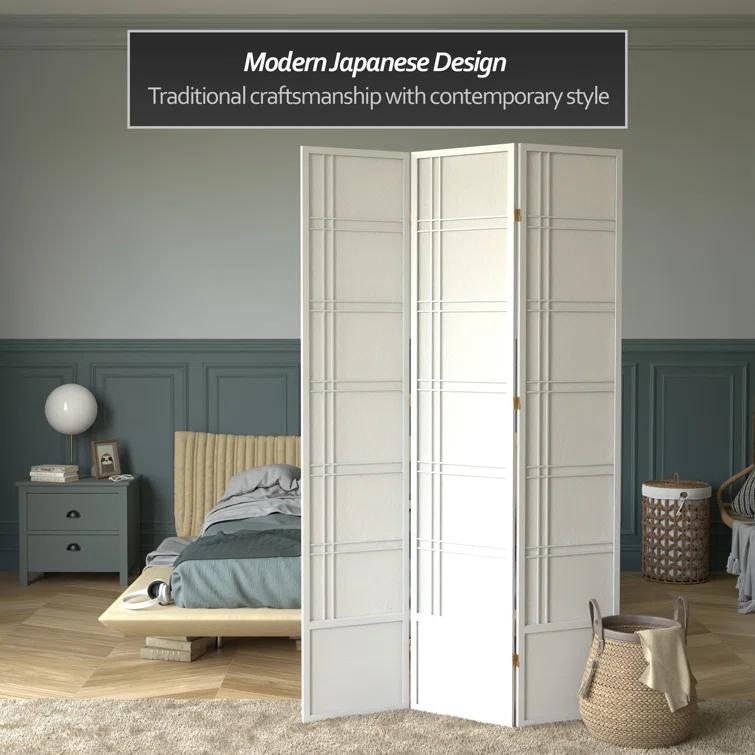 Oriental Furniture 7 ft. Tall Double Cross Shoji Screen - White - 3 Panel