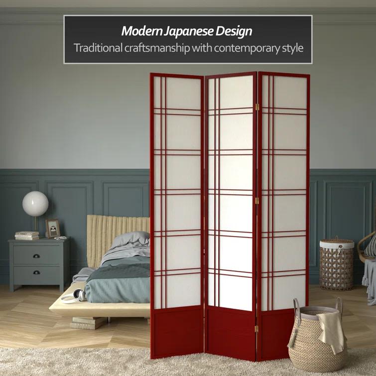 Handmade 84-inch Double-cross Wood/Rice-paper Shoji Screen (China) 3 Panel Rosewood