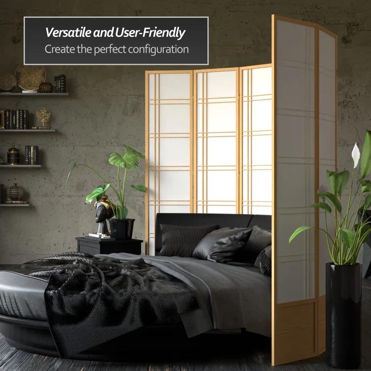 Handmade 84-inch Double-cross Wood/Rice-paper Shoji Screen (China) 3 Panel Natural