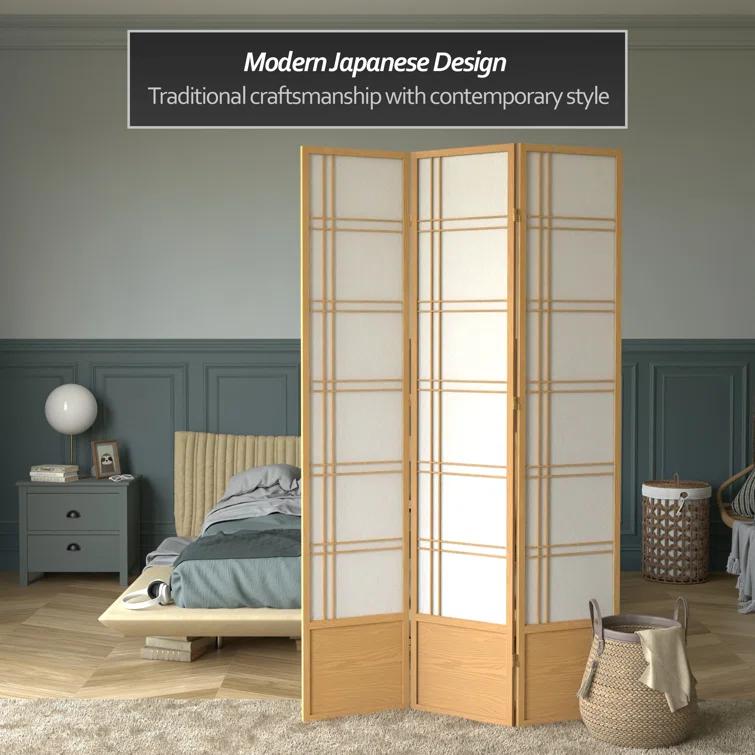 Handmade 84-inch Double-cross Wood/Rice-paper Shoji Screen (China) 3 Panel Natural