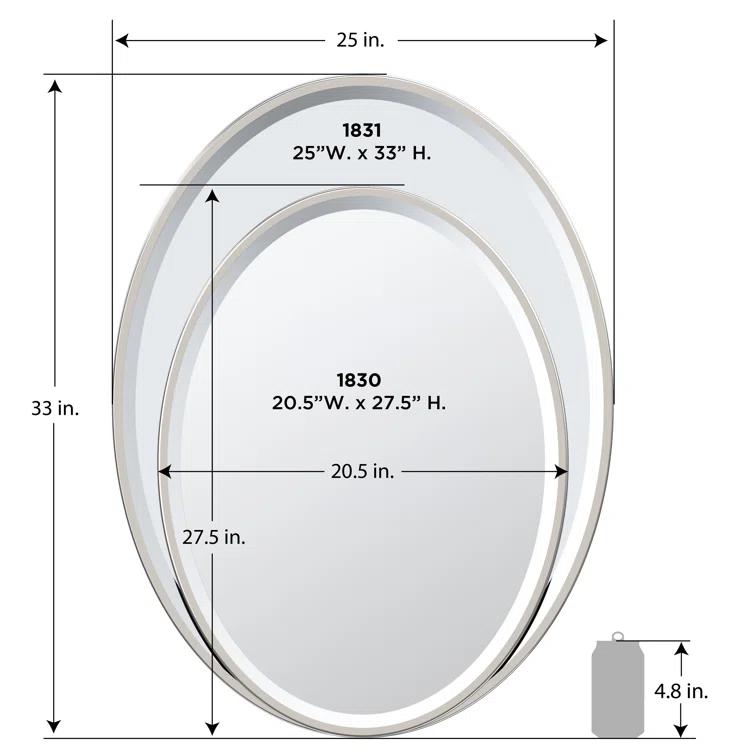 Flush Mount Framed Bathroom Vanity Mirror | Oval Framed Wall Mirror with Beveled Edge | Decorative Wall Mirror for Bathroom, Bedroom, Hallway, Entryway