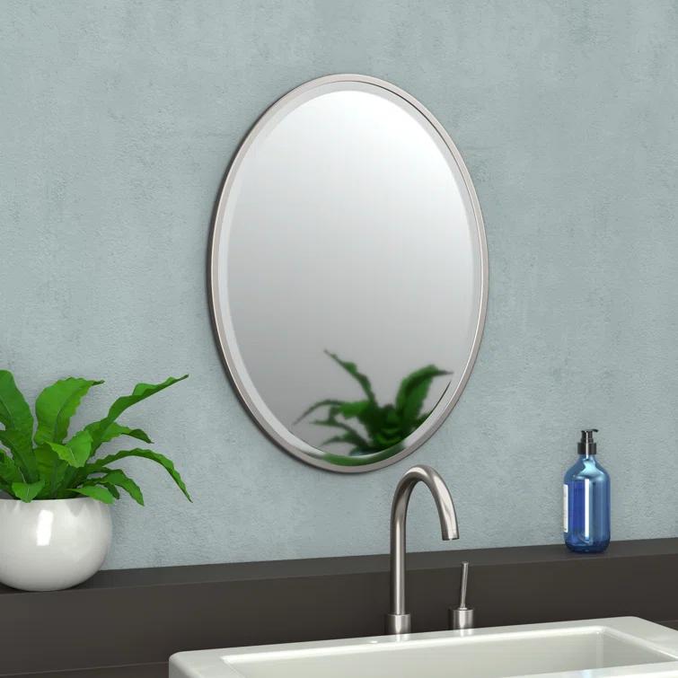 Flush Mount Framed Bathroom Vanity Mirror | Oval Framed Wall Mirror with Beveled Edge | Decorative Wall Mirror for Bathroom, Bedroom, Hallway, Entryway