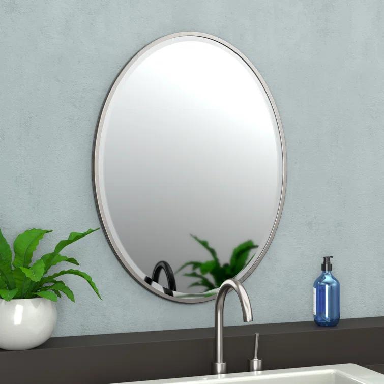 Flush Mount Framed Bathroom Vanity Mirror | Oval Framed Wall Mirror with Beveled Edge | Decorative Wall Mirror for Bathroom, Bedroom, Hallway, Entryway
