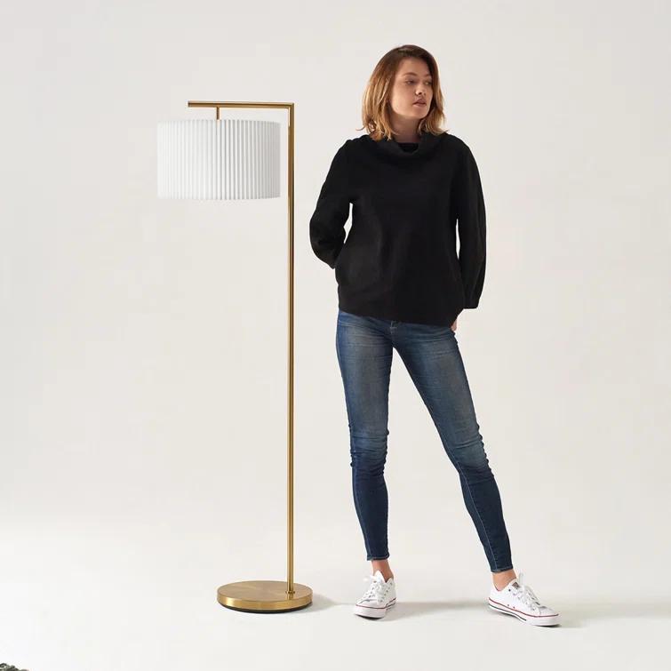 Montage Modern 60 in. Mid-Century Modern LED Floor Lamp with Fabric Drum Shade