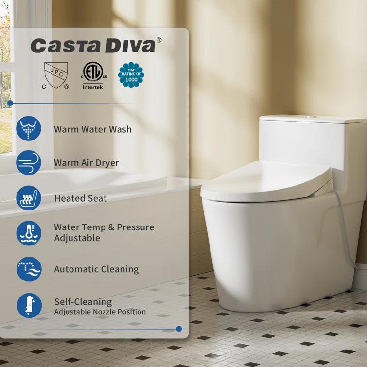 Casta Diva CD-Y020 Bidet Toilet Combo, Heated Seat, Warm Dryer, 1.0/1.6 GPF Power Dual Flush and MAP 1000g