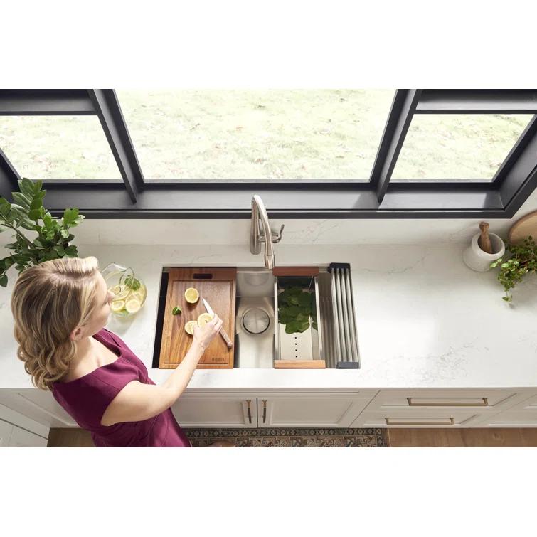 Ruvati Workstation Rounded Corners Undermount Ledge Kitchen Sink with Accessories