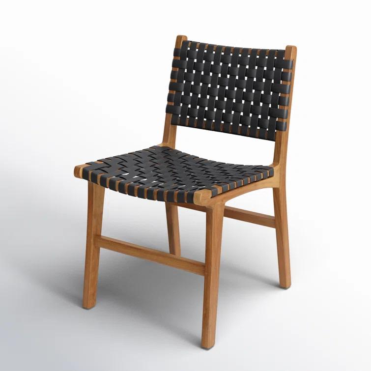 Valeria Top Grain Woven Leather with Teak Frame Dining Side Chair