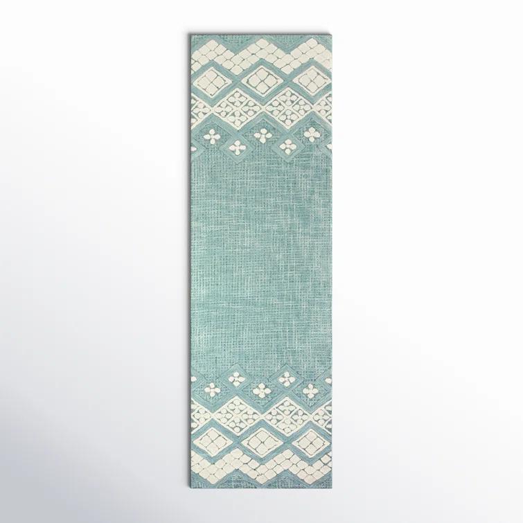 Ismael Geometric Handmade Tufted Wool Teal Area Rug