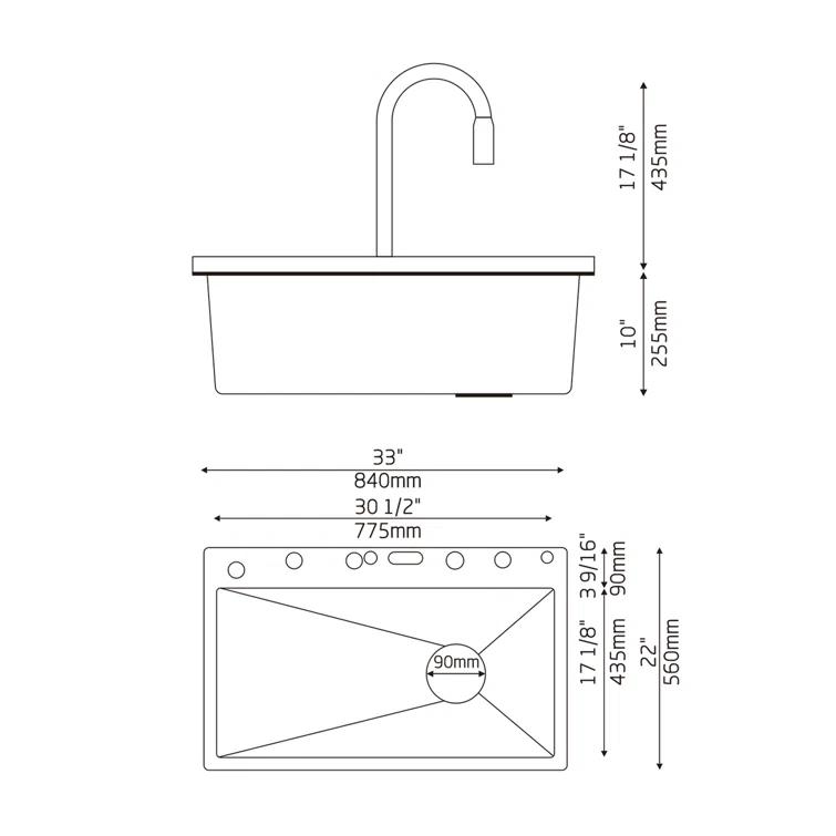 Lefton 33"x22" Single Bowl Stainless Steel Kitchen Sink Ks2207l With 1 Hp Continuous Feed Garbage Disposal Lgd-1010