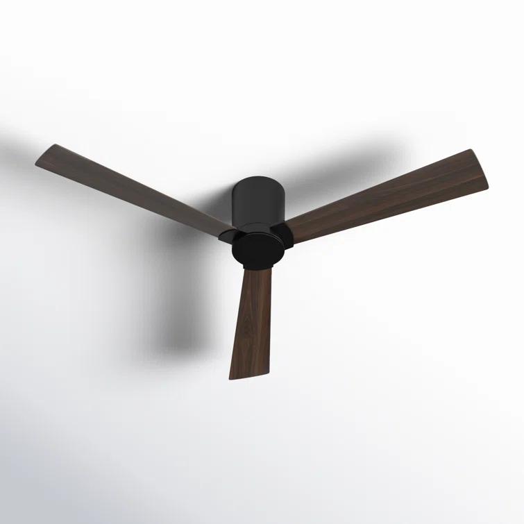 Monte Carlo 3RZHR52MBK Rozzen Hugger 52" Black Ceiling Fan with Remote Control, Reversible DC Motor, Damp Rated, 3 Reversible Blades (Midnight Black and American Walnut)