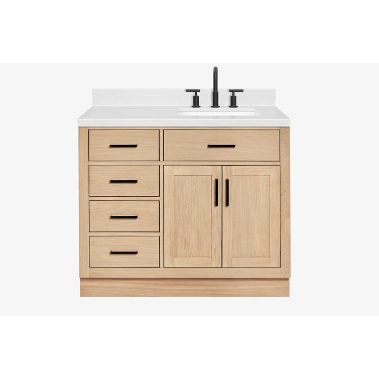 Wildon Home® Tidworth 42'' Solid Wood Single Bathroom Vanity with 1.5'' Carrara Quartz Top, Right Offset Rectangular Sink