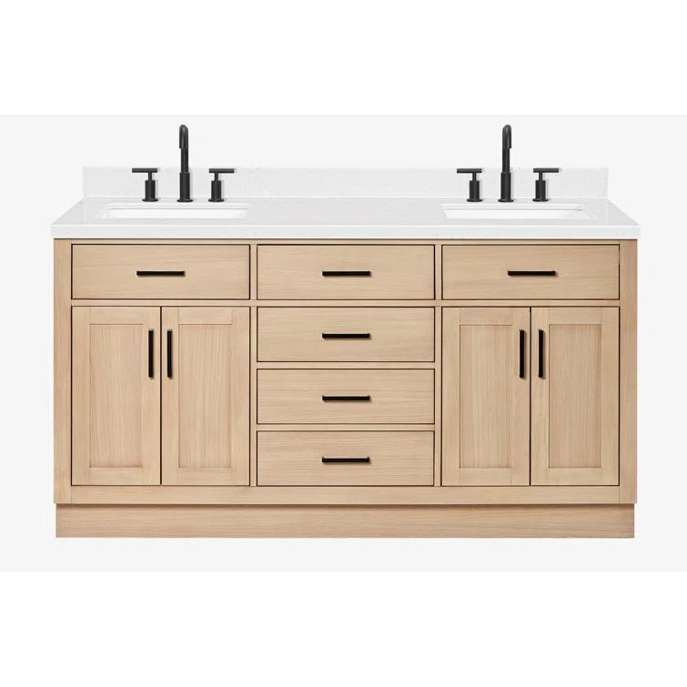 Tidworth 66'' Solid Wood Double Bathroom Vanity with 1.5'' Carrara Quartz Top, Rectangular Sinks