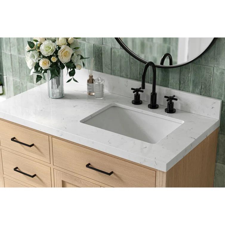 Wildon Home® Tidworth 42'' Solid Wood Single Bathroom Vanity with 1.5'' Carrara Quartz Top, Right Offset Rectangular Sink